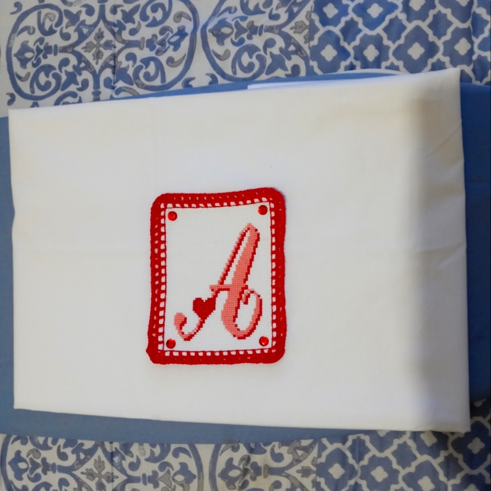 White 2 Standard Pillowcases 20 x 30 in. with Hand Embroidery Heart Monogram A